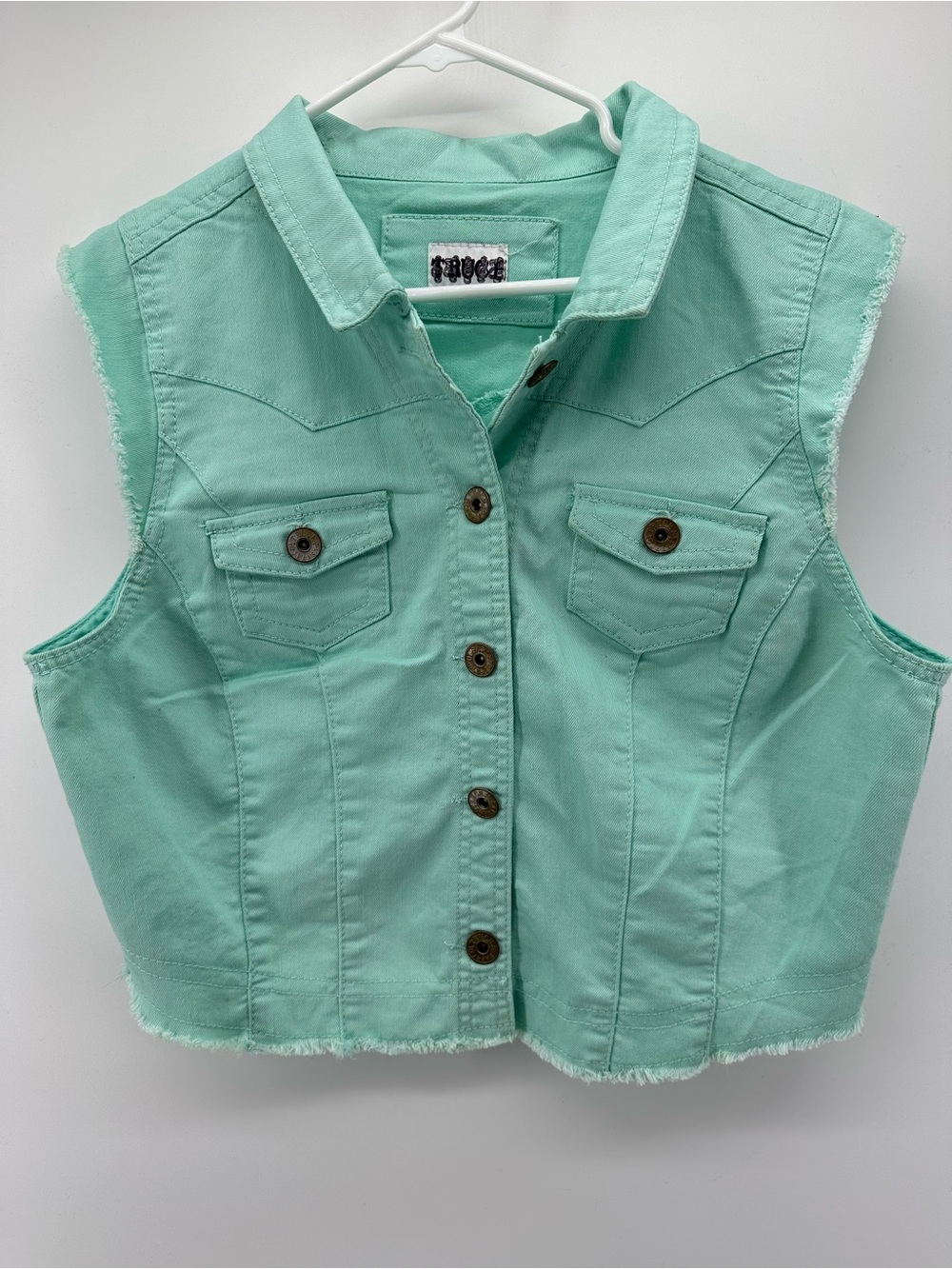 Women’s TRUCE Mint Sleeveless Button-Up Denim Vest size XL